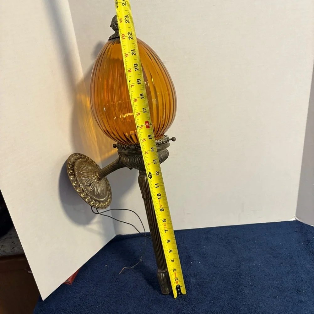 Vtg MCM 1960s Italian Style Amber Glass Wall Sconce Light Fixture 24” Morton 455